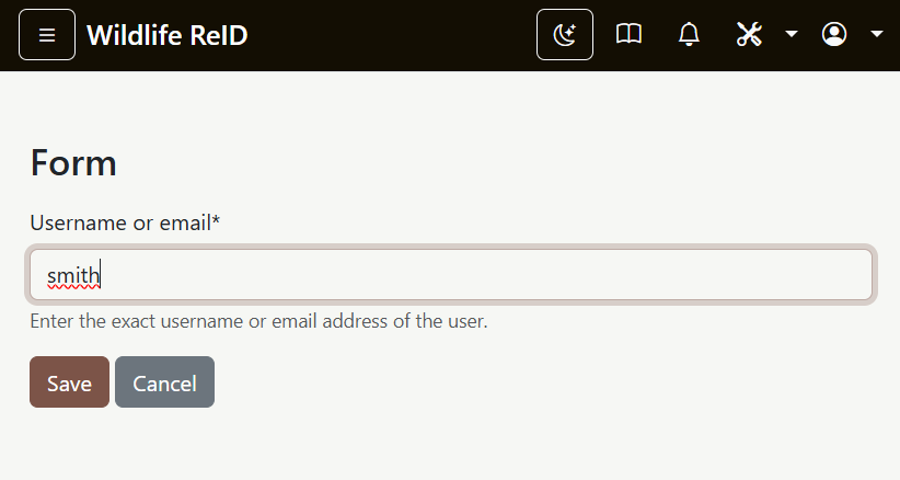 Invitation form with username field