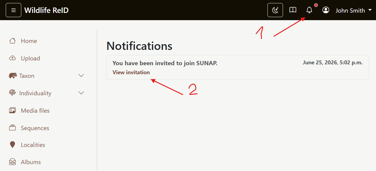 Notification with invitation link